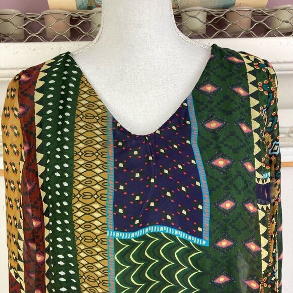Belle France Italy lined silk blouse w/ boho pattern & interest sleeves - Picture 8 of 13